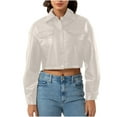 thumbnail image 3 of Feancey Women Faux Leather Cropped Jacket Button Down Casual Motorcycle Jackets Fashion PU Coat Outdoor Windproof Crop Jacket with Pockets Beige M, 3 of 10
