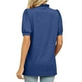thumbnail image 5 of HUBERY Women Ruffle V Neck Puff Short Sleeve Solid Color Top, 5 of 7