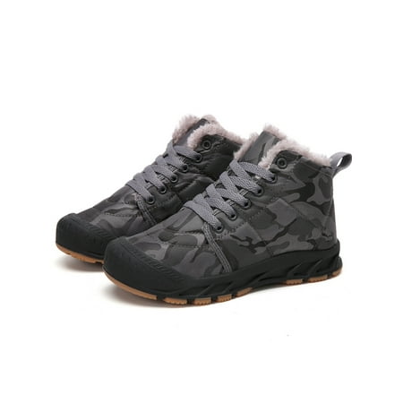 

GENILU Kids Breathable Non-Slip Winter Boots Mid Top Snow Boot Outdoor Plush Lined Camouflage Light Gray 4Y