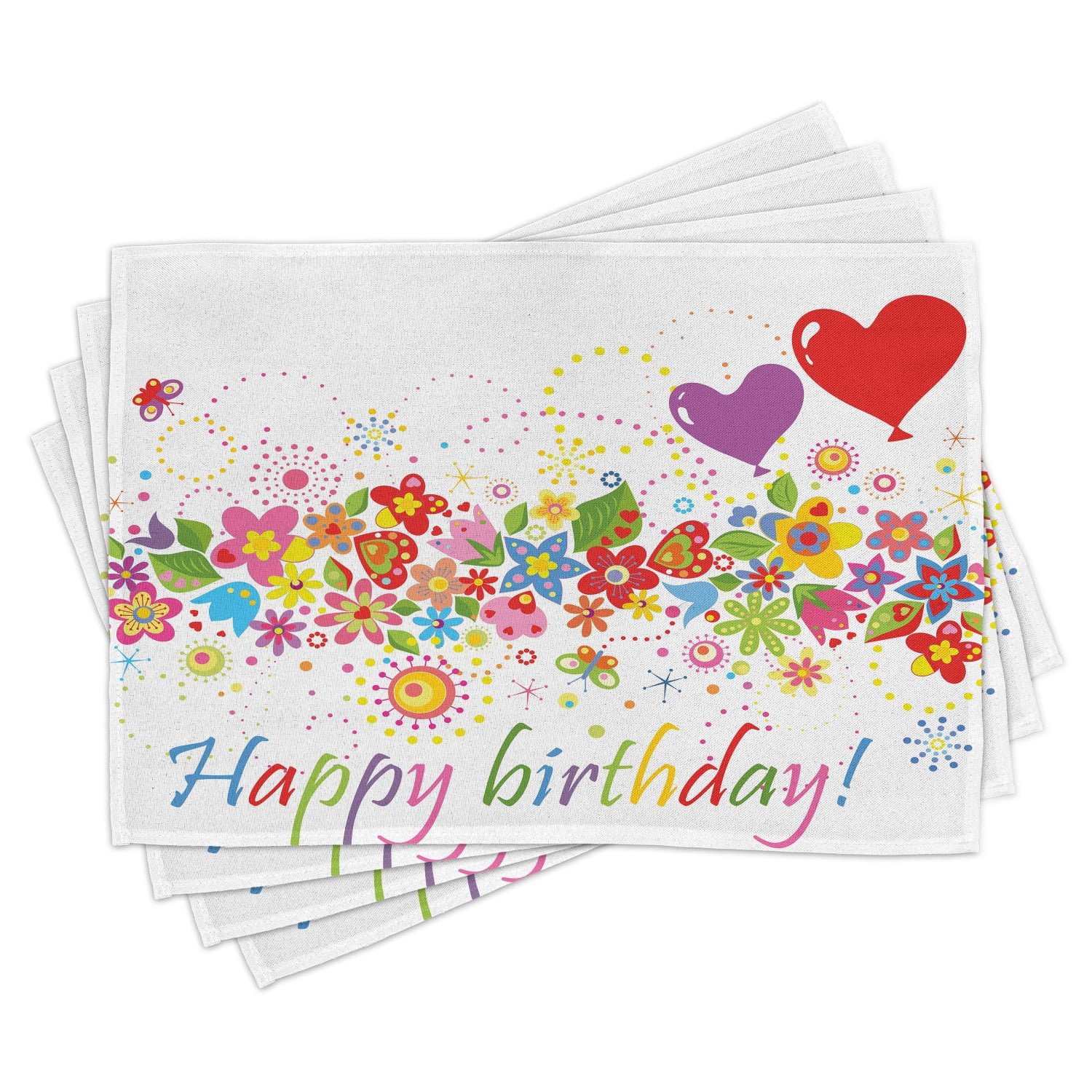 Birthday Placemats Set of 4 Happy Celebration on Colorful Flourishing