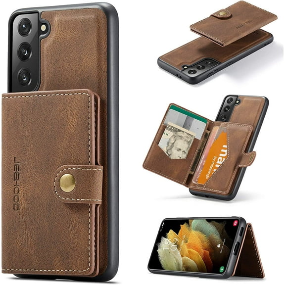 Case for Samsung Galaxy S21 FE,Detachable Magnetic Wallet Credit Card Slot Case Cover Support Wireless Charging for Samsung Galaxy S21 FE 5G (Brown)