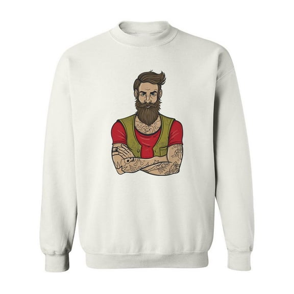 Hipster Bearded Man . Sweatshirt Men -Image by Shutterstock, Male 5X-Large