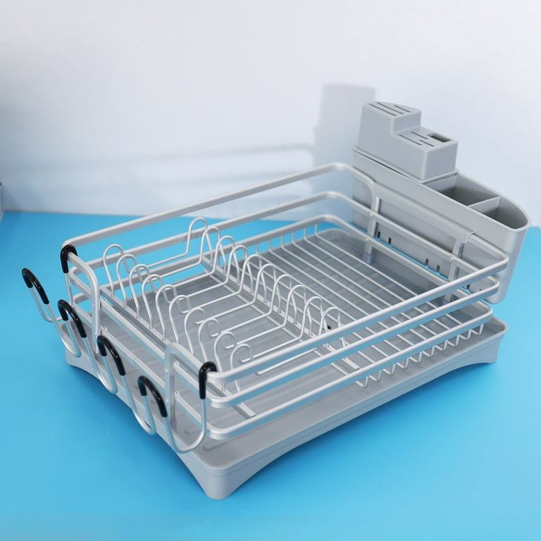 Waissdea Dish Drying Rack, Rack with Swivel Spout, Gray