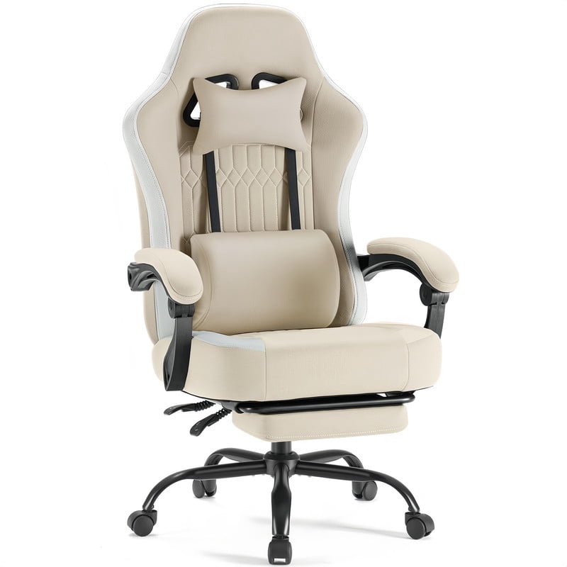 Kelno Ergonomic Gaming Chair with Footrest Lumbar Support Adjustable High Back Swivel Office Chair, Khaki