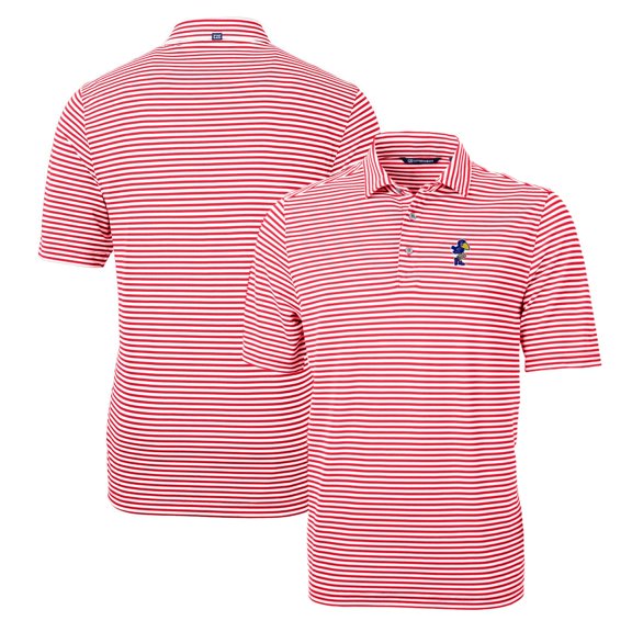 Men's Cutter & Buck Red Kansas Jayhawks Throwback Logo Virtue Eco Pique Stripe Recycled Polo