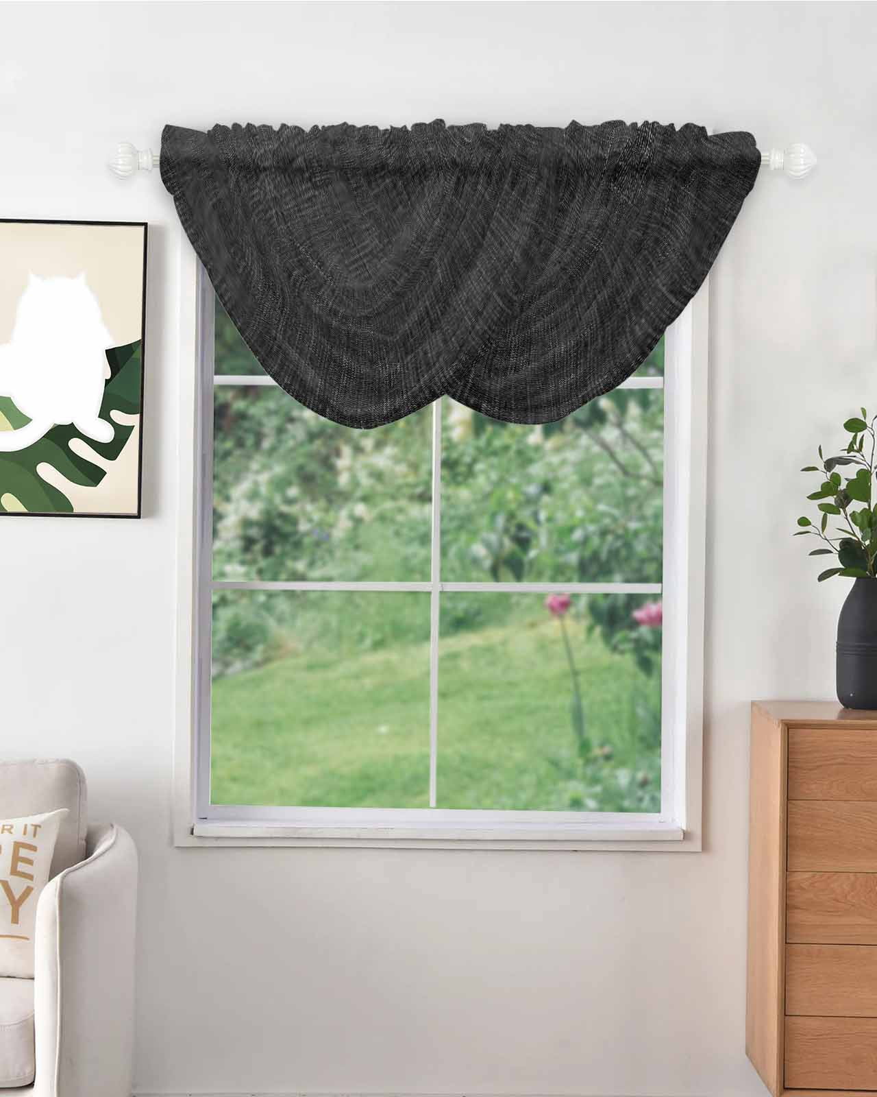 Black Waterfall Valances for Windows, Farmhouse Burlap Solid Black Color Modern Linen Texture Sheer Valance Curtains, Rod Pocket Elegant Swag Valances for Living Room Bedroom, 47.2"x38.5", 2 Panel