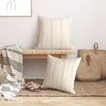 thumbnail image 5 of Sunlit 18x18 Decorative Farmhouse Linen Throw Pillow Covers, Textured Pillow Case, Set of 2, Beige with White & Brown Stitch Yarn Dyed Stripe Cushion Cover for Sofa Couch Living Room (Cover ONLY), 5 of 6