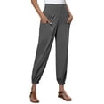 thumbnail image 1 of Pantalones palazzo de lino con cintura elástica, pierna ancha y bolsillos para mujer, 1 of 6