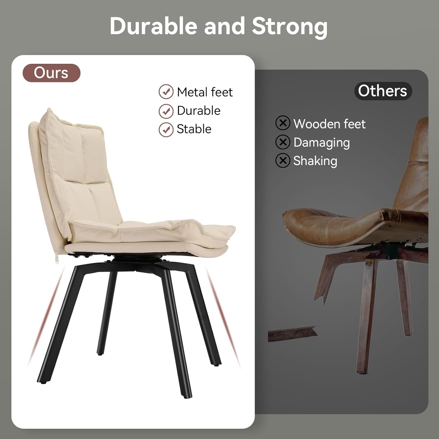 Sailvan Dining Chairs Set of 2, Modern PU Leather Upholstered Kitchen Chairs, Swivel Dining Room Chair with Double-Layer Fabric Cushion, White