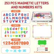 LotFancy Magnets Alphabet Letters and Numbers Kit 253 Pcs w/Magnet Board for Kids Spelling, Learning