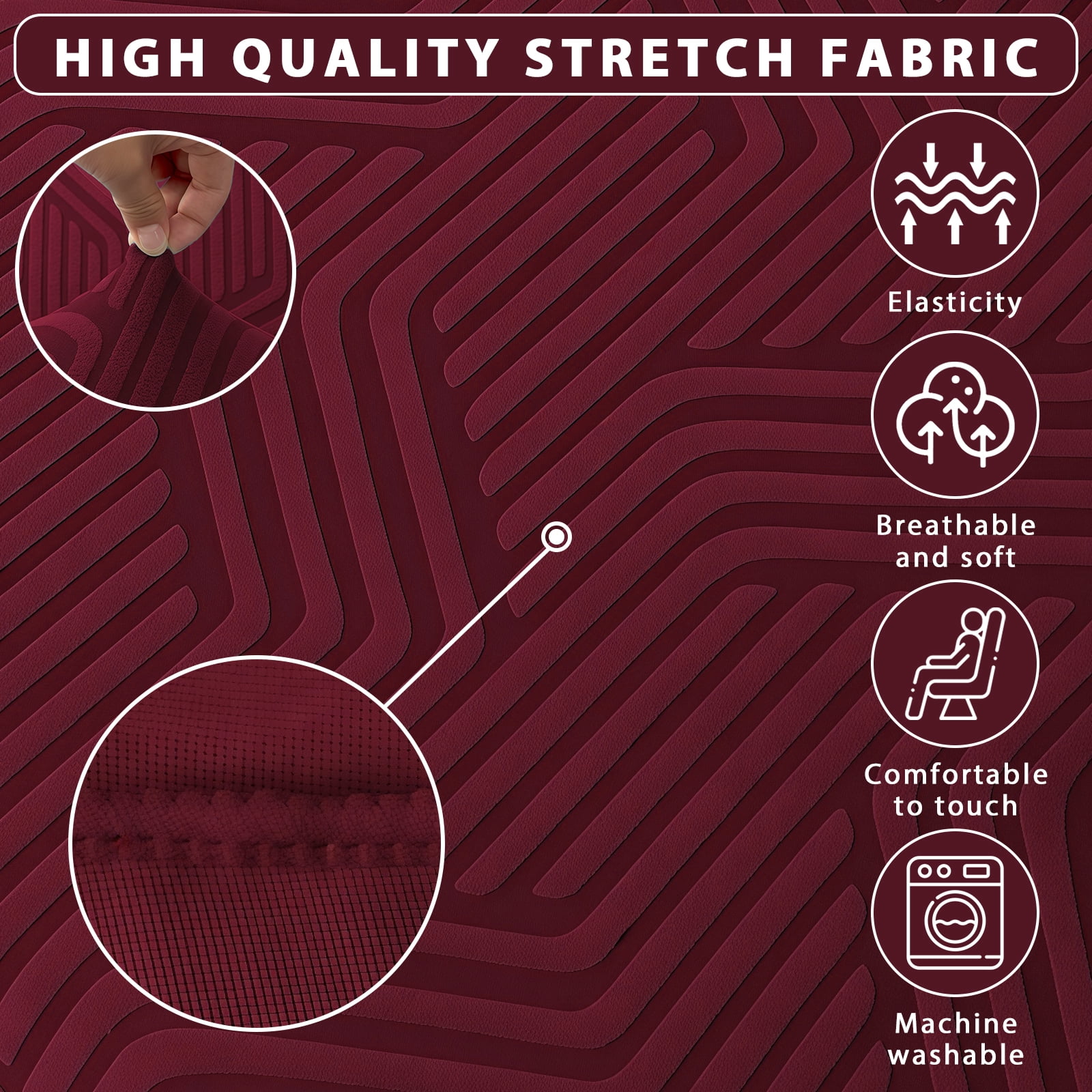 MJIAexp (55"-69") Stretch Sofa Cover Slipcover,Couch Covers for 2 Cushion Couch Sofa with sofa armrest,Pet Friendly Furniture Protector Sofa with Elastic Bottom for Kids,Jacquard lines(Dark Red)