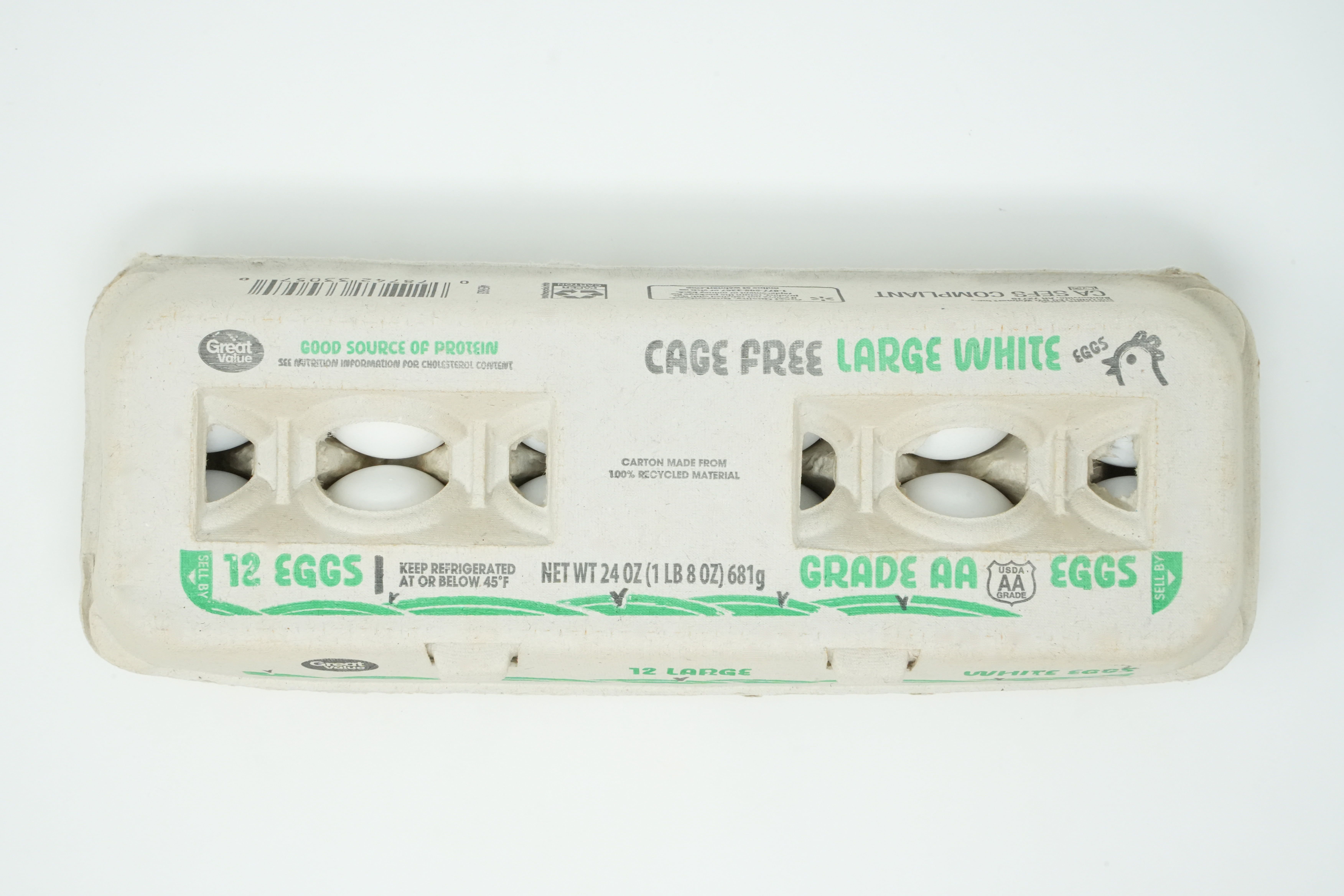 Great Value Cage-Free Large White Eggs, 12 Count