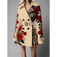 thumbnail image 1 of Manteau Trench à Imprimé Léopard Contrastant pour Femme avec Broderie de Roses Rouges, Double Boutonnage, Revers, Ceinturé, Moulant, pour Fête et Boîte de Nuit, Vêtement d'Extérieur Mode Mode Urbaine, Veste à Manches Longues, 1 of 6