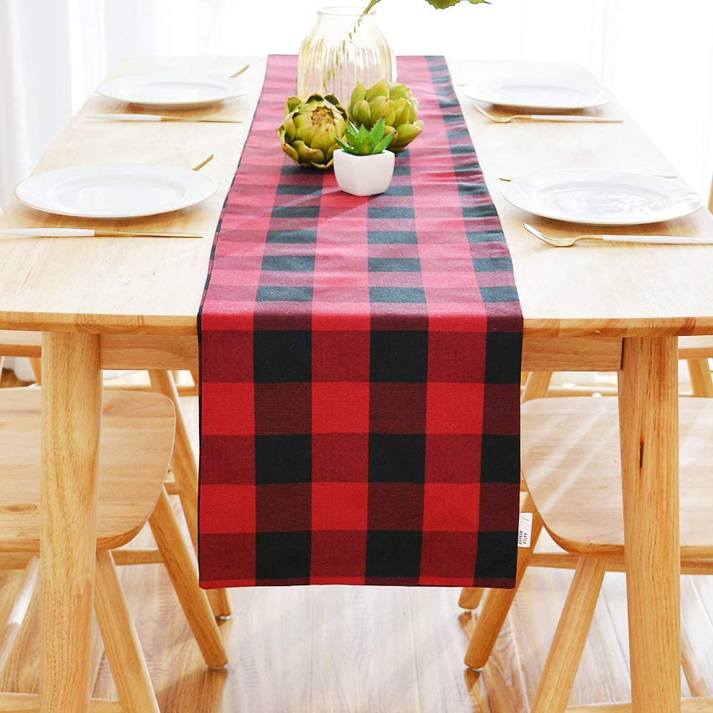 DII Cotton Buffalo Check Table Runner for Family Dinners or Gatherings 14x72,  Seats 4-6 People Indoor or Outdoor Parties & Everyday Use Navy & Cream 