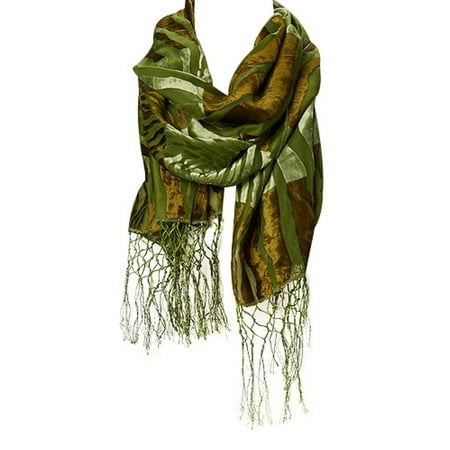 - Amtal Women Safari Animal Design Velvet Silk Burnout Oblong Scarf w/Tassels