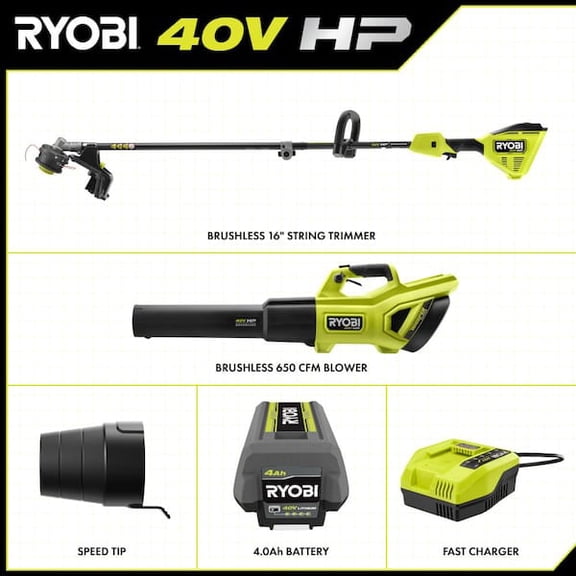 40V Brushless @ Tool Combo Kit/ 16" String Trimmer/650 CFM/160 MPH Blower