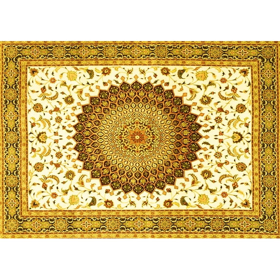 Ahgly Company Indoor Rectangle Medallion Yellow Traditional Area Rugs, 5' x 8'