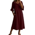 thumbnail image 2 of Sokhug Women's Maxi Dress Cowl Neck 3/4 Ruffle Sleeve Cotton Blend Summer Solid Color Midi Dress with Pockets, 2 of 7