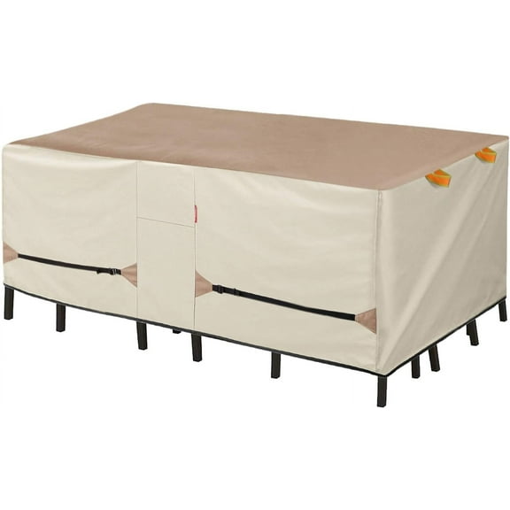 Patio Table Cover - Waterproof Outdoor Dining Table and Chairs Furniture Set Cover Rectangular - 108 x 70 inch, Light Tan & Khaki