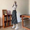 thumbnail image 2 of Women's Tennis Skirts Summer Tartan Plaid Midi Skirt With High Waist Wrap Front Slit For Everyday Occasions Formal Events Women Gray XL, 2 of 7