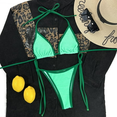 

Cathalem Romper Swimsuits for Women plus Womens Textured Scoop Neck Padded High Cut Thong Bikini Swim Bras for under Shirt Underwear Green Medium