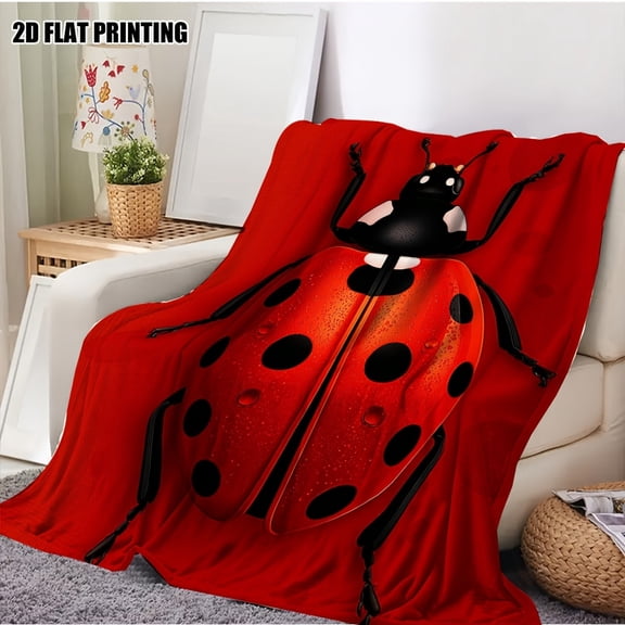 1pc Ladybug Pattern Print Throw Blanket Bed Blanket Warm Cozy Soft Blanket for Couch Bed Sofa Office Camping