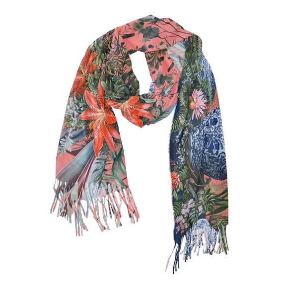 FORMRS Womens Scarf Winter Soft Long Big Warm Shawls Wrap Tassel Scarves, Orange Vibrant Flowers