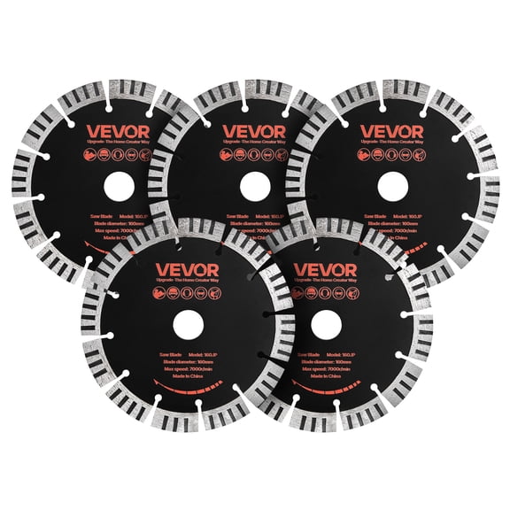 VEVOR Diamond Blades 6.3 inch, 5-Pack Wall Chaser Saw Blade Cutting Blade, 0.87 in Arbor, High-Hardness Diamond Segments, 65Mn Steel Core, Dry Wet Cutting, Clean Edges for Concrete Brick Stone Cement