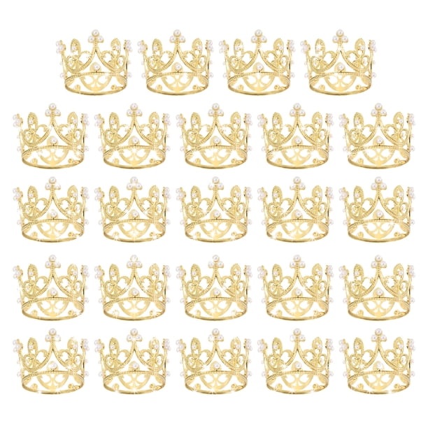 Uxcell 24Pcs Mini Toppers de Pastel en Forma de Corona, Aleación Reina Princesa Pequeña Corona Dorada en Forma de Corazón, Mini Perlas