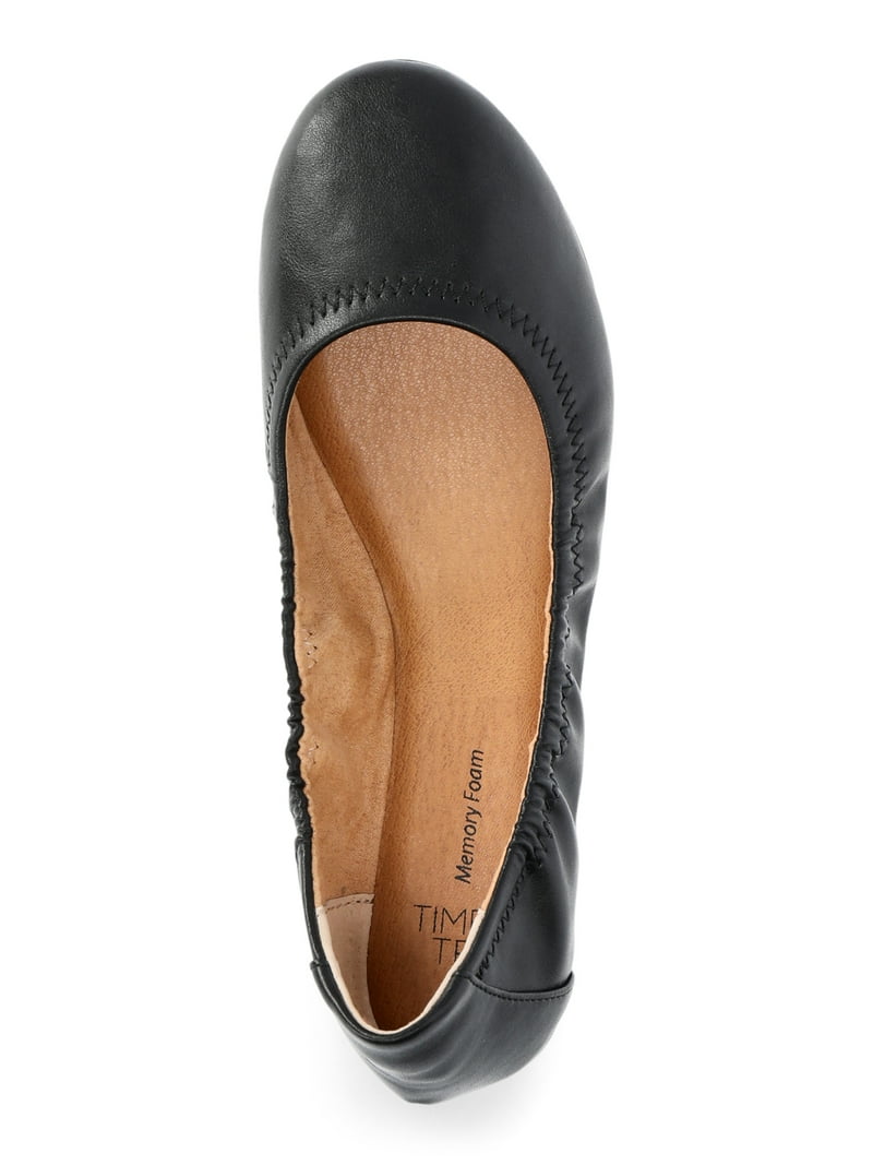 Time and Tru Women's Scrunch Ballet Flats, Slip-On Elastic Collar