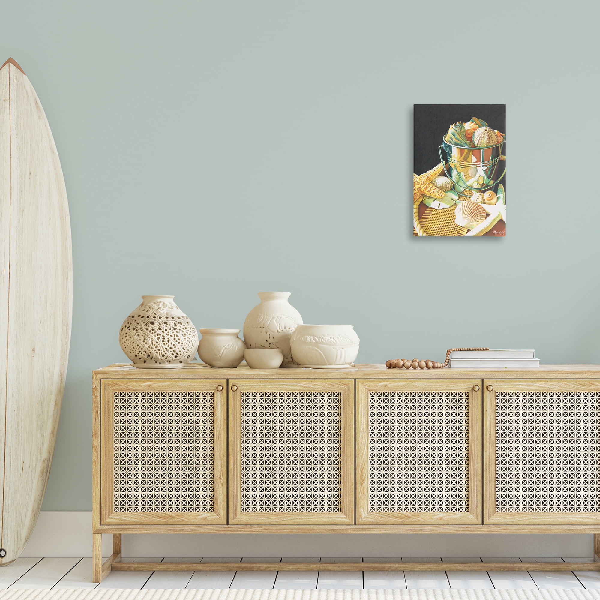 Stupell Industries Bucket Of Seashells Coastal Painting Gallery Wrapped Canvas Art Print Wall Art, 16 x 24