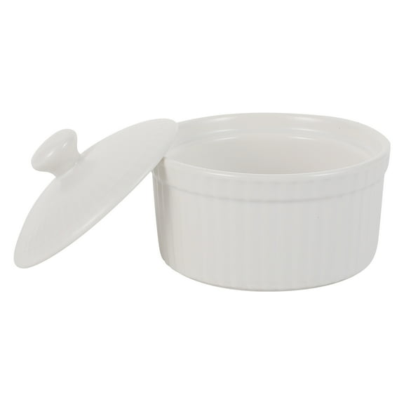 IBASETOY White Ceramic Baking Bowl for Dessert Pudding Elegant Design Easy to Clean 1 Pc