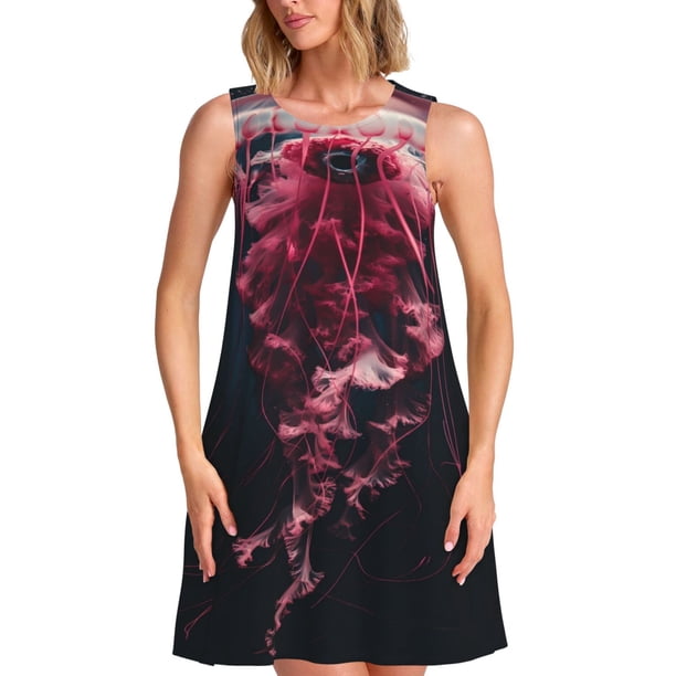 Balery Mesmerizing Pink Jellyfish Vestidos de verano para mujer con estampado: vestido holgado sin mangas, vestido playero informal y cómodo para días calurosos.