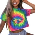 thumbnail image 2 of KOMOO Women Tie Dye Crop Tops Summer Short Sleeve Casual T-shirt Round Neck Short Tops Streetwear, 2 of 10