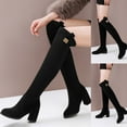 thumbnail image 4 of Oyedens Knee High Boots for Women Fashion Black Block High Heel Pointed Toe Knee Length Tall Boots, 4 of 6