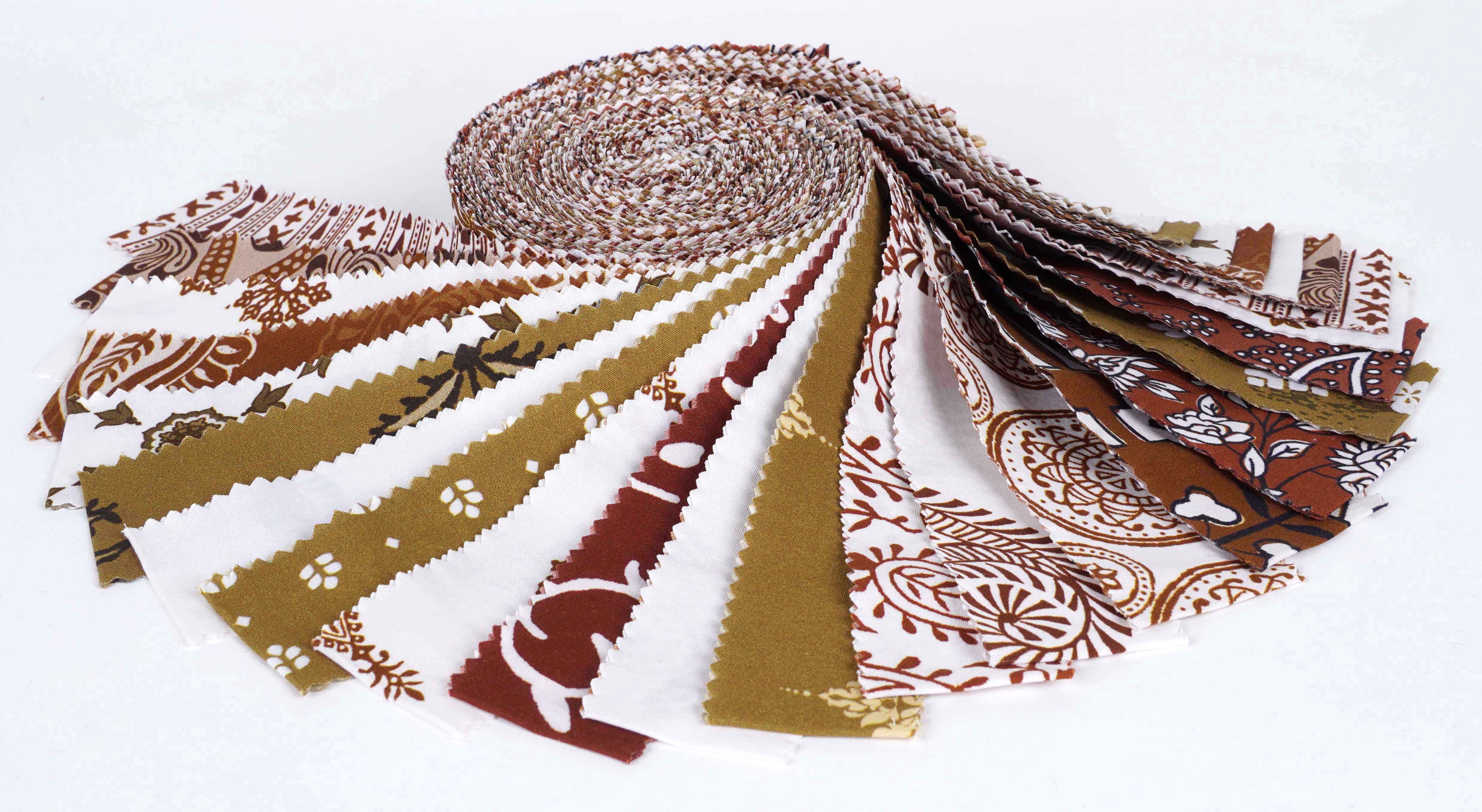Soimoi 40Pcs Block Print Precut Fabrics Strips Roll Up 1.5x42inches Cotton Jelly Rolls For Quilting - Light Brown