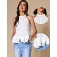 thumbnail image 2 of DARING DIVA Women's Halter Neck Peplum Hem Sleeveless Top XS White, 2 of 6