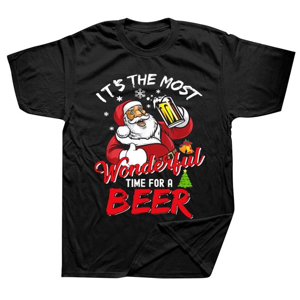 Camisetas navideñas de Papá Noel bebiendo cerveza, ropa informal de algodón con gráfico de estilo veraniego, camiseta de manga corta para regalos de cumpleaños