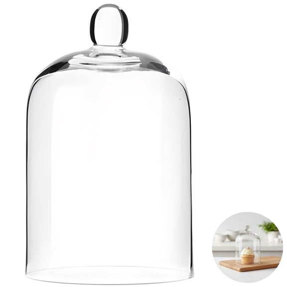 Clear Glass Cloche Display Dome, Transparent Bell Shaped Food Protector with Round Handle, 3.9 x 6.3 in Dustproof Cover for Cake, Dessert, Plant, Collectibles, Arts