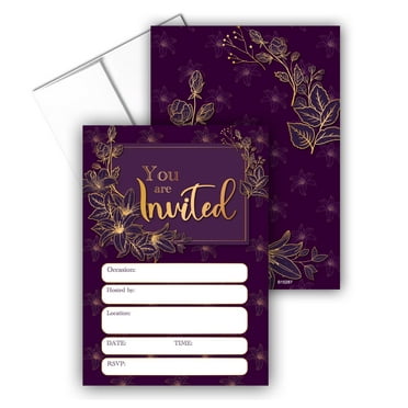 Stonehouse Collection | Purple and Gold Fill-in Party Invitations | 25 Invites &