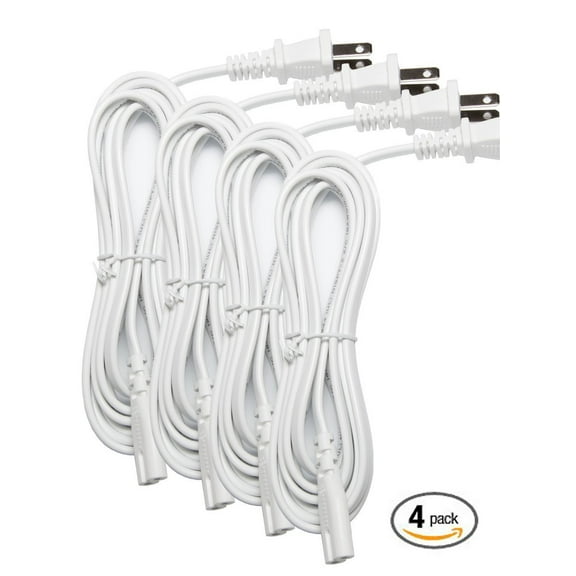 OMNIHIL UL Listed 10 Feet Slot Power Cord 2 Prong Figure 8 Power Cord Non Polarized Power Cable - 4 Pack (White)