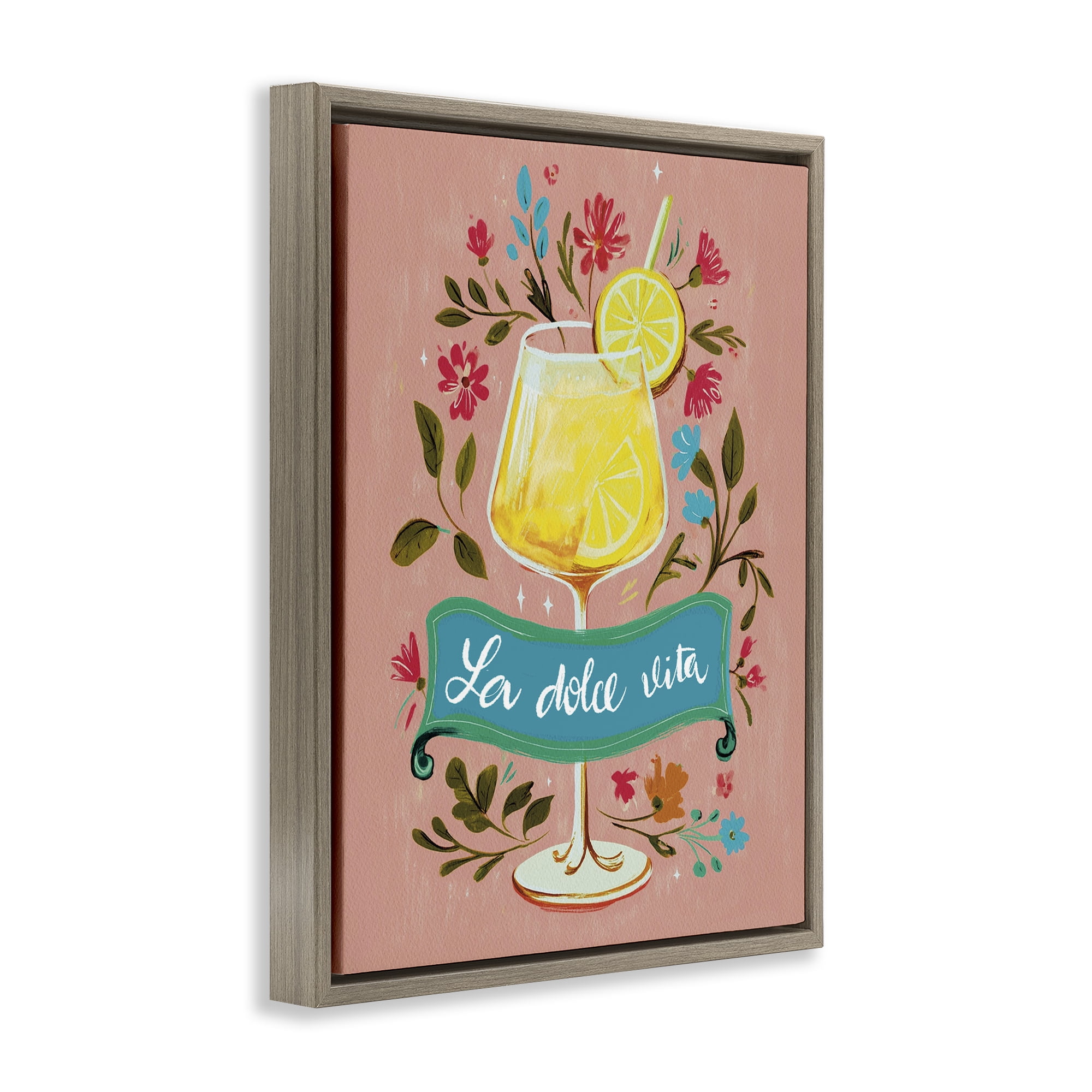 Stupell Industries Lemon Cocktail Sweet Life Brown Framed Floater Canvas Wall Art, design by Yen