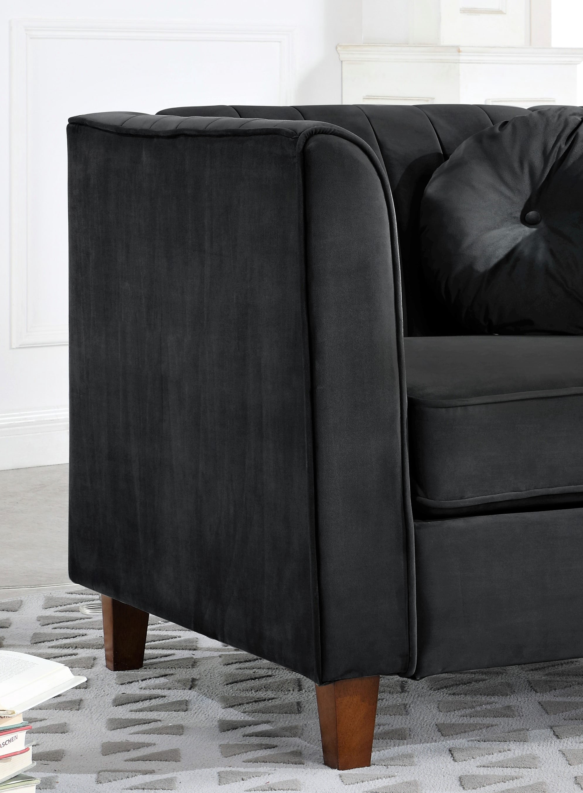 Uspridefurniture Arcola 80.7'' Velvet Rolled Arm Sofa,Black