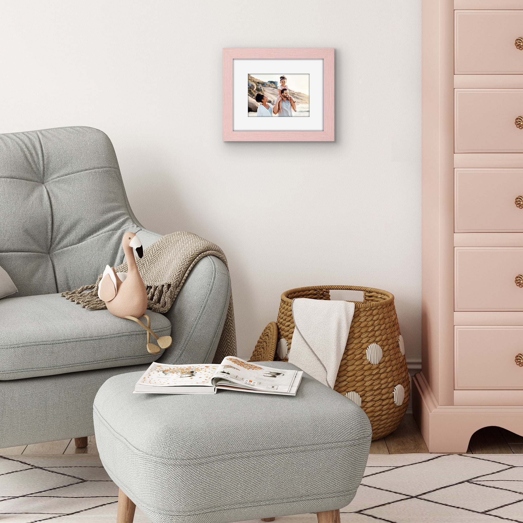 Americanflat 8x10 Picture Frame with Shatter-Resistant Glass Fits 5x7 with Mat Display Photo Hudson Distressed - Pink