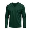 thumbnail image 2 of Men's T Shirt Fashion Casual Long Sleeve V Neck T-Shirts Fall Lightweight Comfortable Regular Fit Solid Color Shirts Dark Green 2XL, 2 of 4