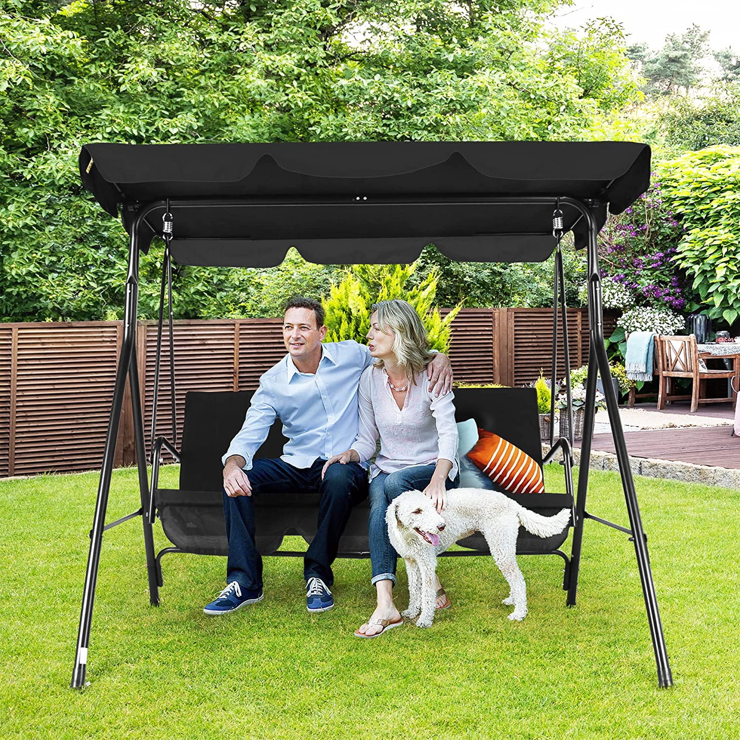 COVERONICS 3 Seat Porch Swing Canopy Metal Outdoor Porch Swing with