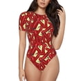 thumbnail image 2 of Uemuo Fire Extinguisher Pattern Women's One Piece Short Sleeve Swimsuit Rash Guard Surfing Modest Quick-drying Swimsuit Beach Essentials-Small, 2 of 9