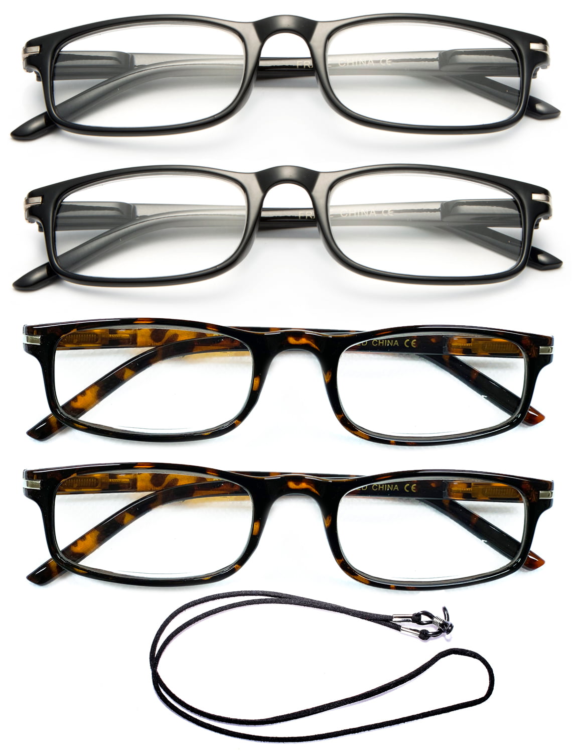 4 Pair Newbee Fashion Unisex Modern Look Slim Frame Spring Temple Light Weight Reading Glasses