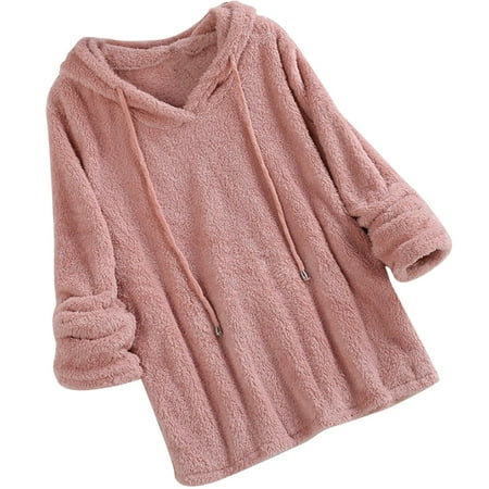 

Plus Size Autumn Winter Women Long Sleeve Hooded Plush Fluffy Hoodies Fleece Pullover Pajama Loose Hoodie Top New