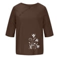thumbnail image 3 of Blusas de Manga Corta para las Mujeres Impresas Cuello Redondo Camiseta Casual, Blusa de Algodón de Imitación para las Mujeres, 3 of 4